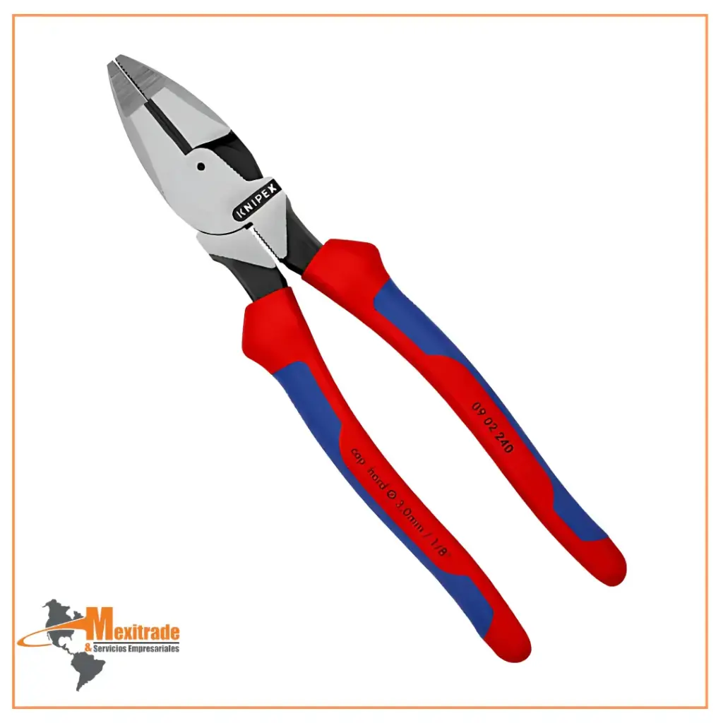 KNIPEX 09 02 240 – Pinza de electricista modelo americano de 240 mm con filo de corte y mango ergonómico
