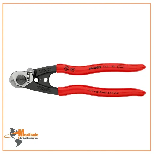 [95 61 190 SB] Knipex 95 61 190 SB – Cortacables profesional para cable acerado trenzado, 190 mm, forjado y recubierto de plástico