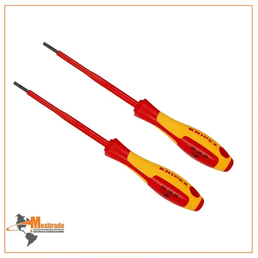 [98 20 30] Desarmador KNIPEX 98 20 30 para tornillos ranurados, mango aislante dos componentes, 202 mm