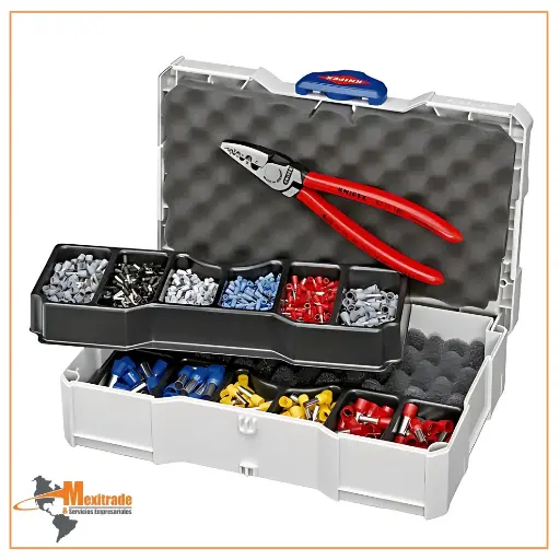 [97 90 06] KNIPEX 97 90 06 – Juego profesional de crimpado con pinza y terminales aisladas en caja Tanos Mini-systainer