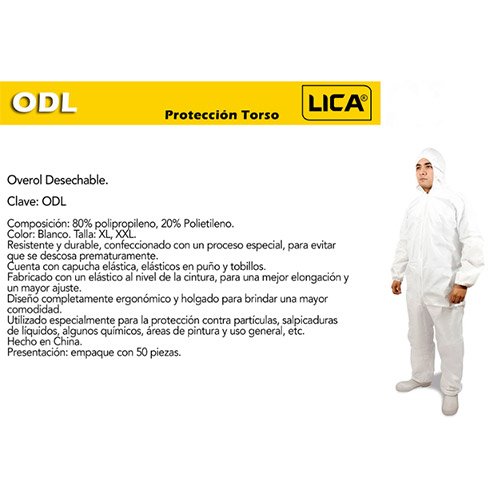 Overol Desechable Lica T-Xl SKU: ODL-XL