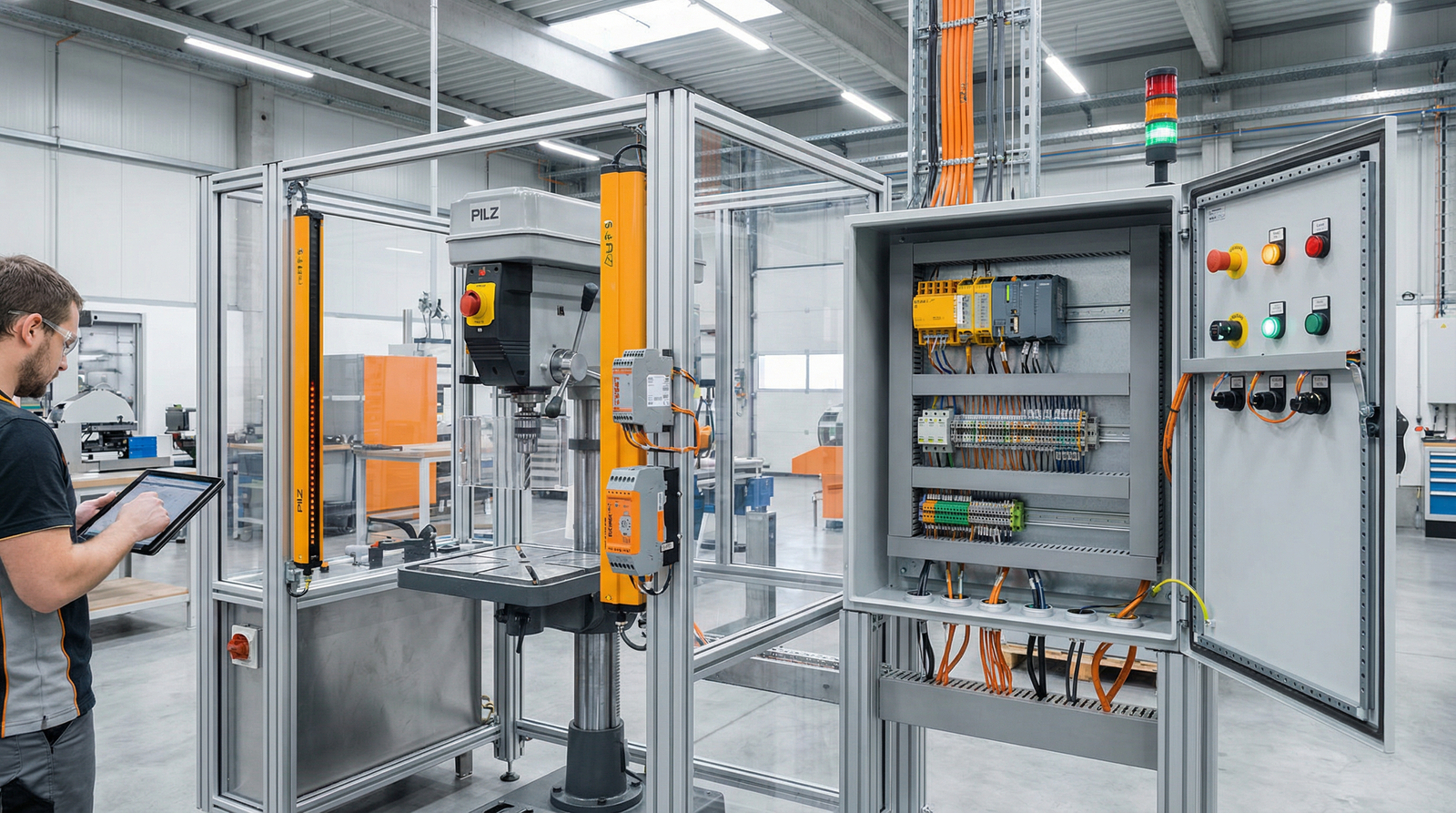 Instalación de sistemas de seguridad en taladro de banco con PLC de seguridad standalone