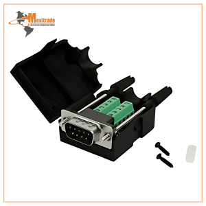 Adaptador Macho Db9 RS232 Serial Terminal con Clema Conector con Carcasa Negra y Tornillos