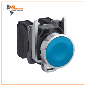 Pulsador azul Ø 22 - retorno resorte nivelado - 1 NA